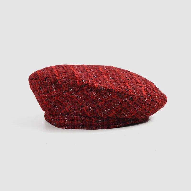 Red tweed beret.