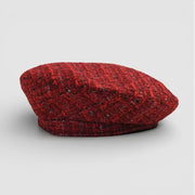 Traditional Basque Beret in rich red tweed-like fabric with shimmer