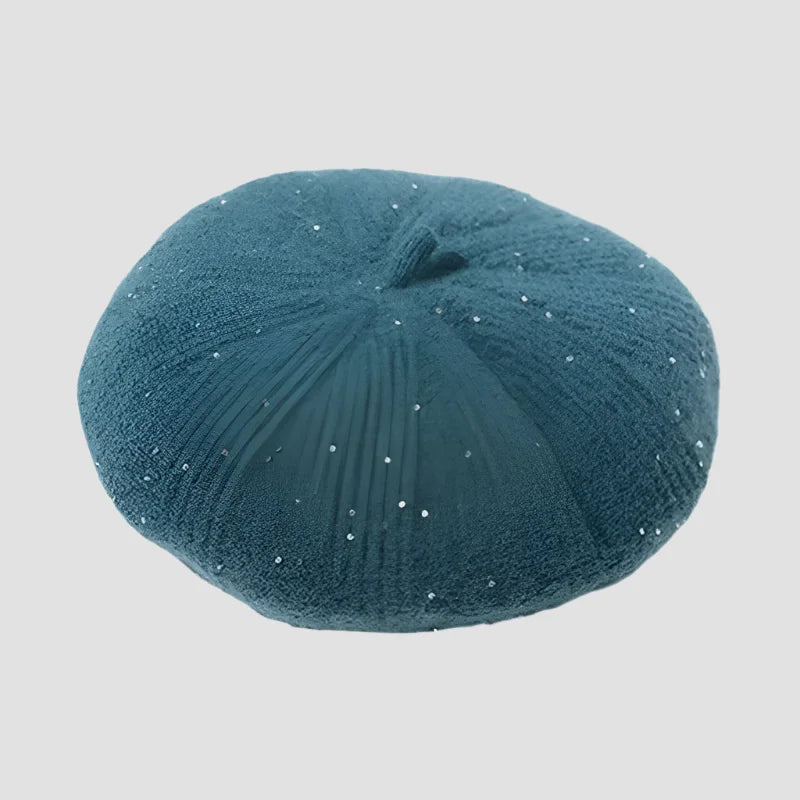 Teal beret with silver sequins.