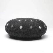 Vintage Basque Beret: dark gray felted with white polka dots