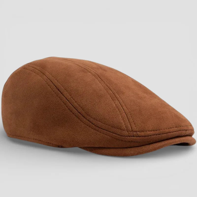 Brown suede Vintage Beret Cap with stitched paneling