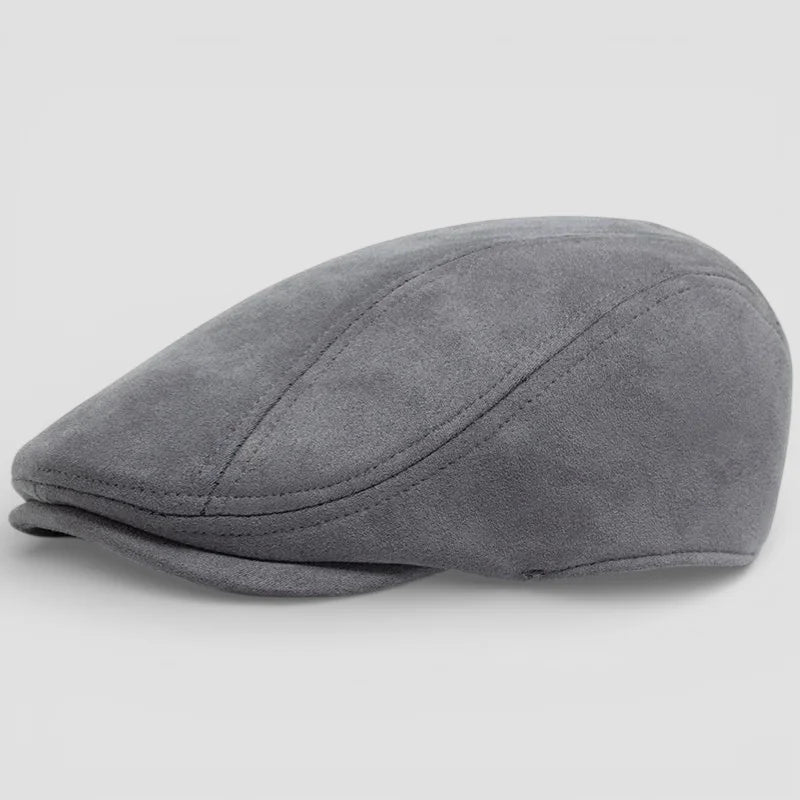 Sleek gray suede Vintage Beret Cap flat with subtle stitching details