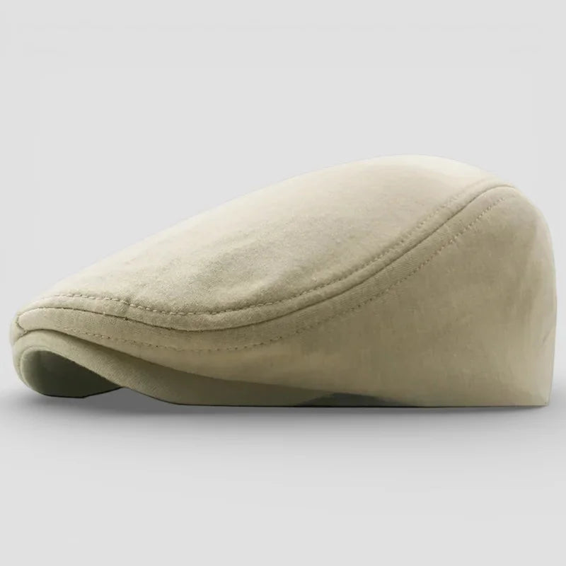 Winter Beret Cap: beige suede flat cap with subtle stitching details