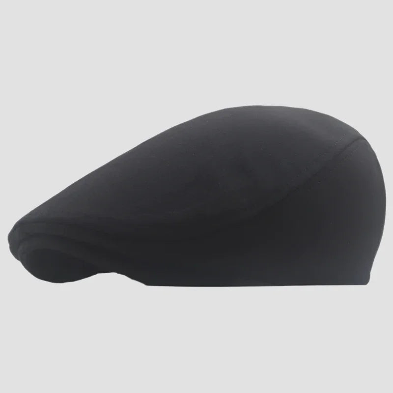 Black flat cap.