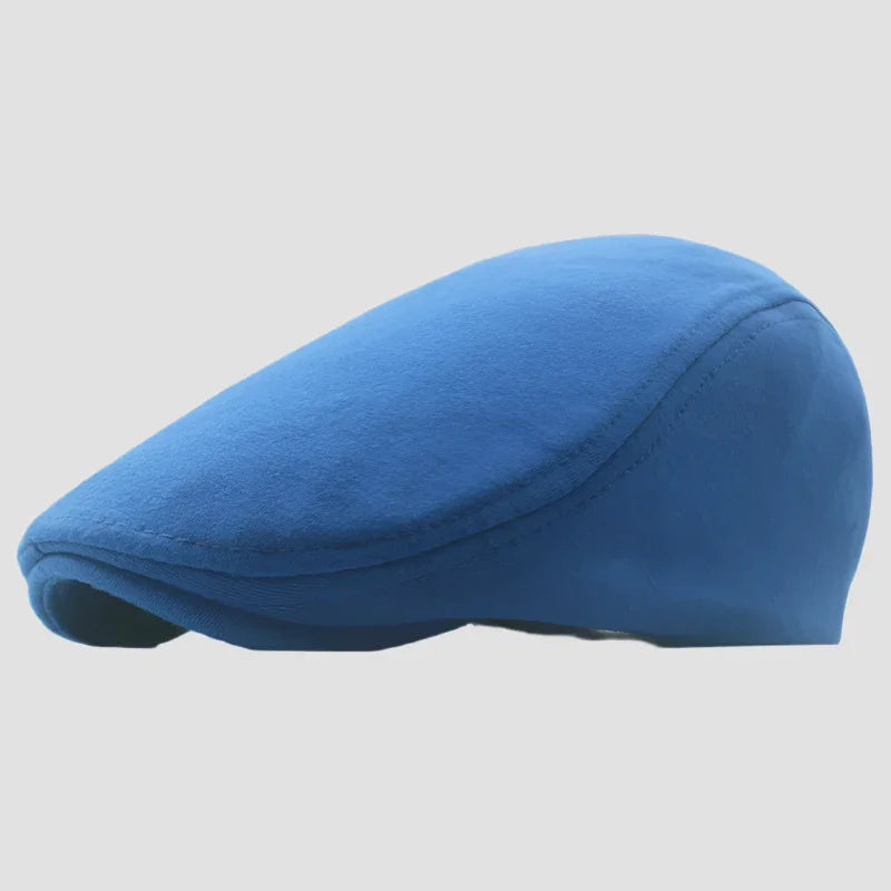Blue flat cap.