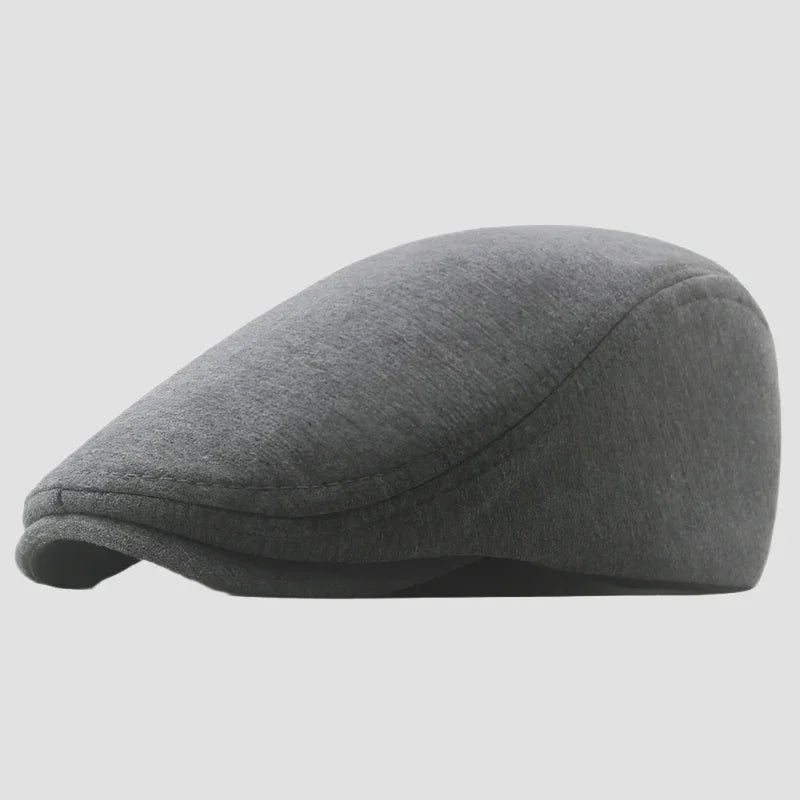 Gray flat cap.
