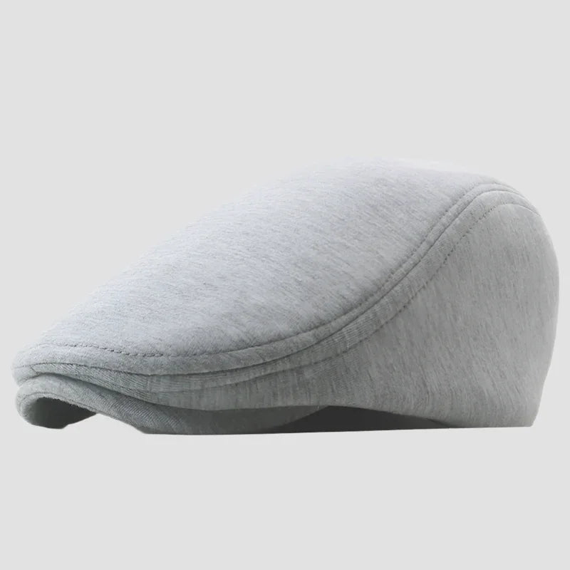 Gray flat cap.