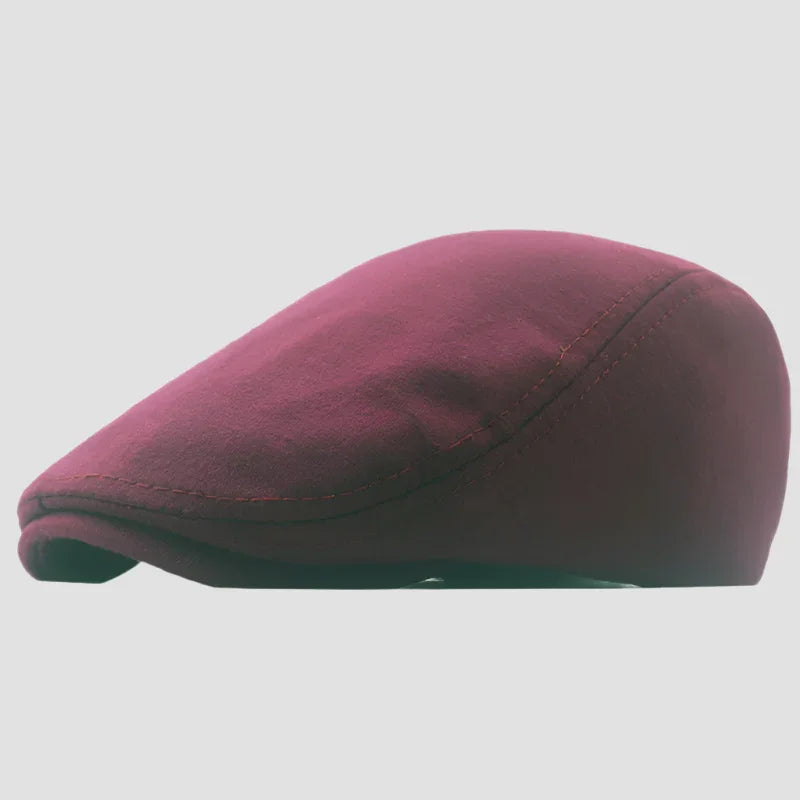 Maroon flat cap.