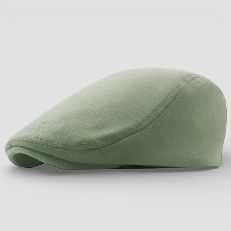 Soft sage green Winter Beret Cap with textured fabric and subtle stitching
