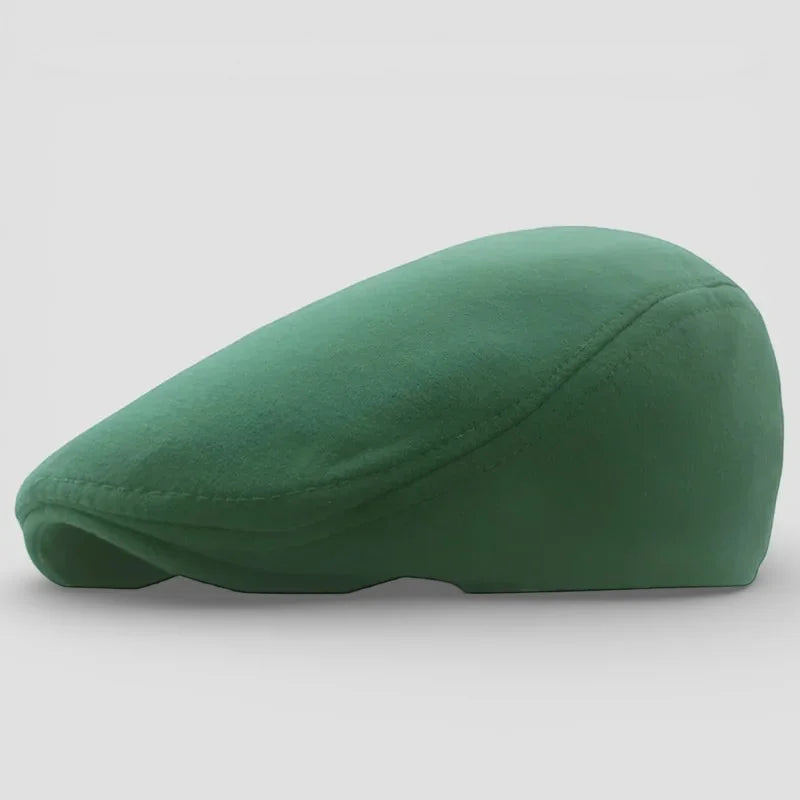 Winter Beret Cap: solid green flat cap with soft velvety texture