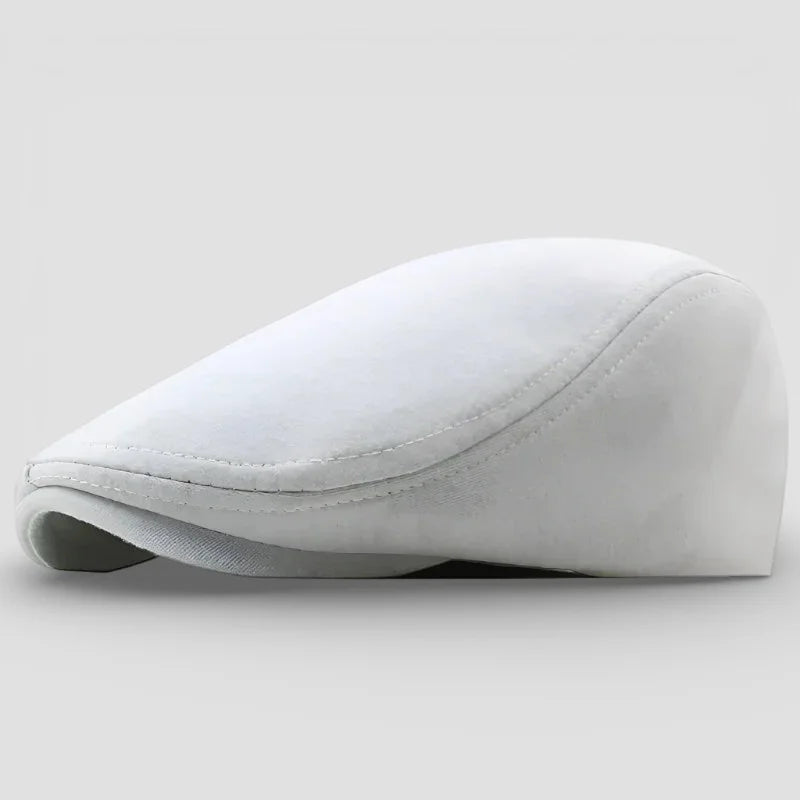 White leather flat Winter Beret Cap with clean stitching