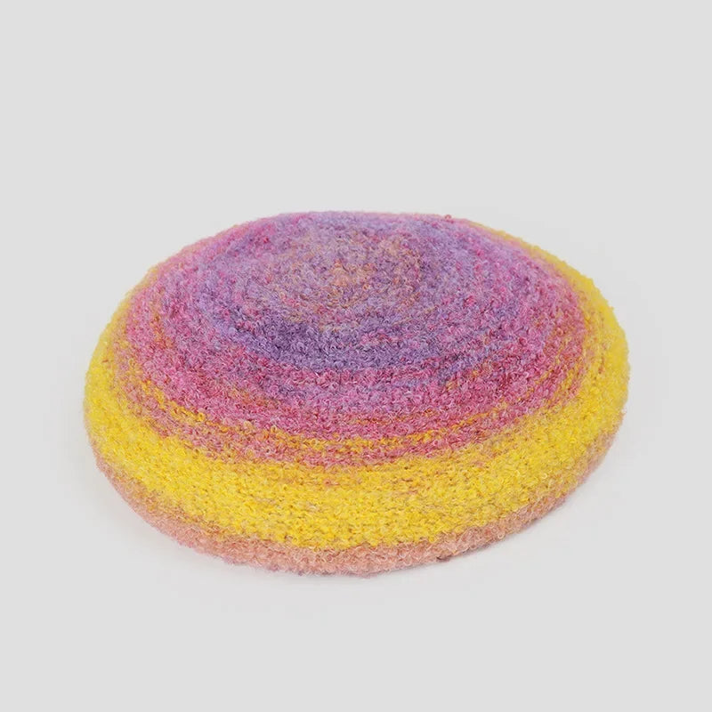 Colorful knitted beret.
