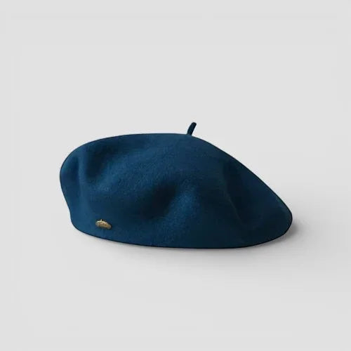 Wool Beret Women’s navy blue felt beret with gold emblem and black strap