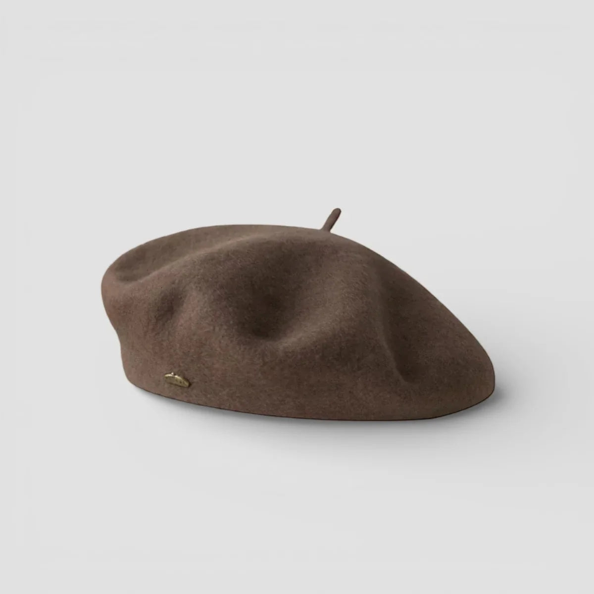 Wool Beret Womens soft brown felt beret with gold logo and button