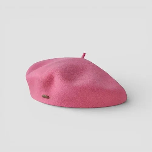 Soft pink felt wool beret for women with decorative side button