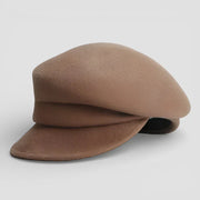 Wool Newsboy Cap with soft tan wool, structured crown and flat brim