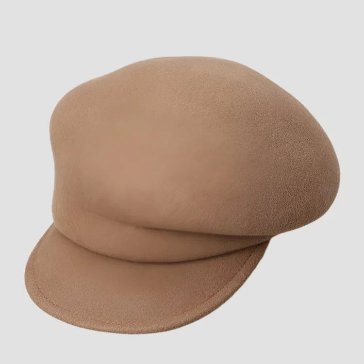Tan wool newsboy cap.