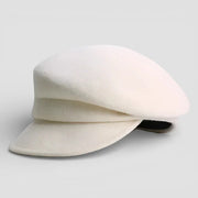 Womens wool newsboy hat in cream-colored felt with flat brim