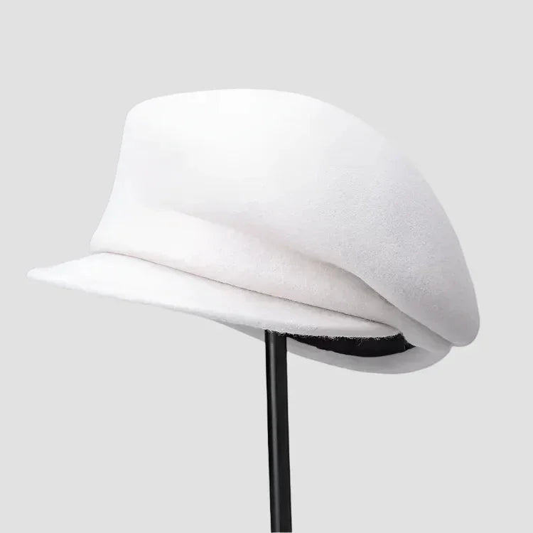 Sleek white felt beret with curved brim for Wool Newsboy Hat Womens