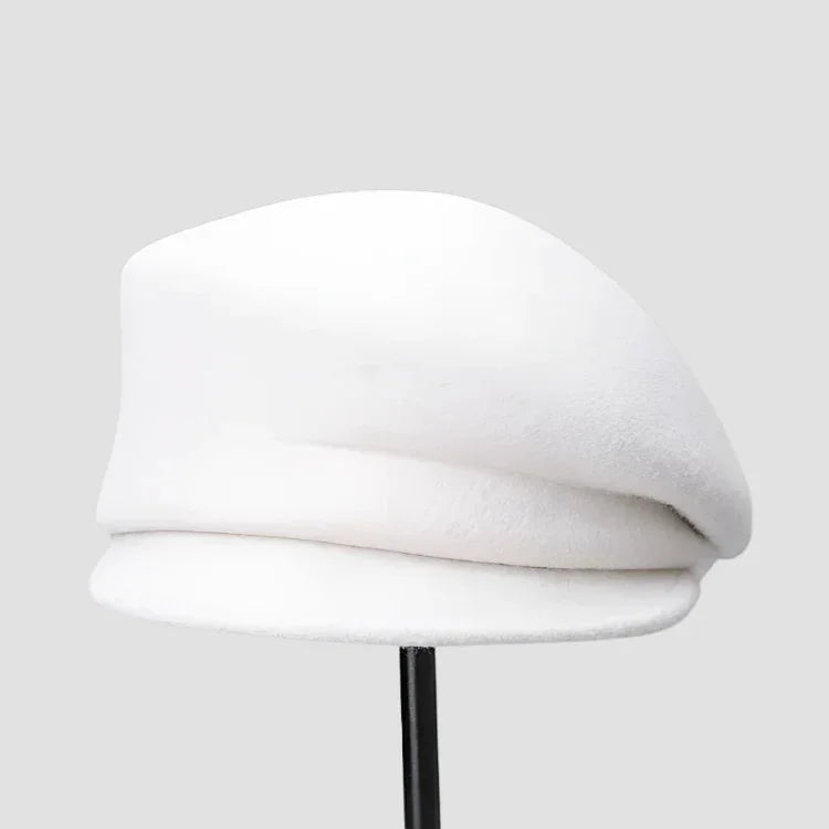 Soft white wool beret with folded brim for Wool Newsboy Hat Womens