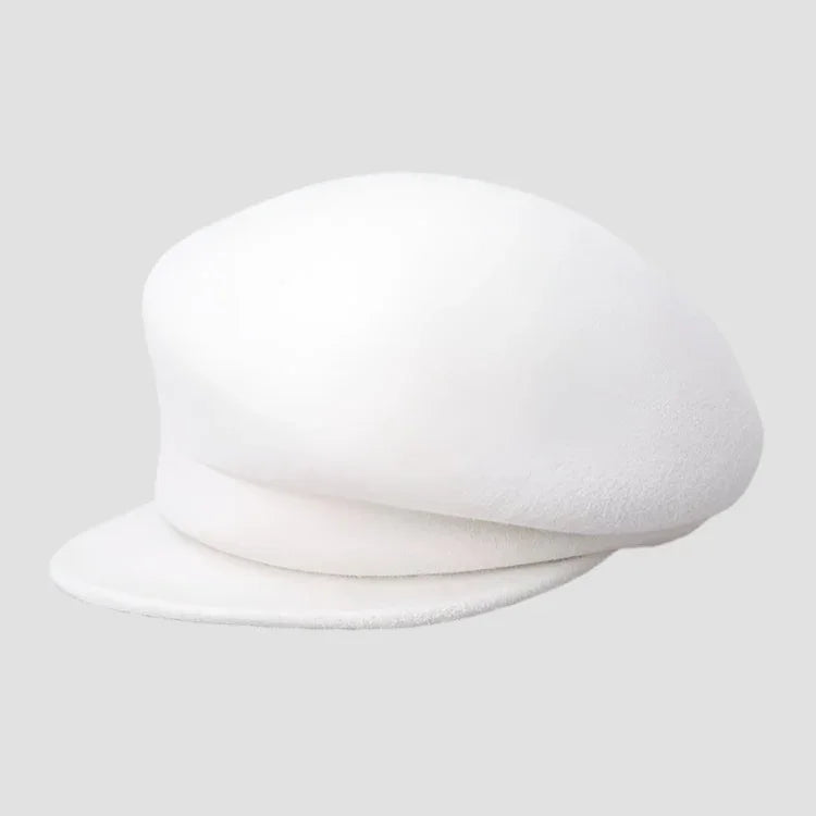 White wool newsboy cap.