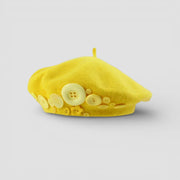 Yellow Button Beret with vibrant yellow buttons and flower shapes